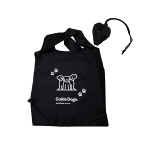 Foldable Bag - Black with a guide dogs logo, includes a small matching pouch for storage.