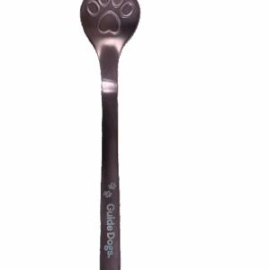 A Spoon - Paw Print metal spoon featuring a handle labeled Guide Dogs and an embossed paw print on the bowl.