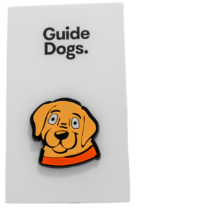 The Shoe Charm displays a cartoon dogs face with an orange collar and is attached to a card labeled Guide Dogs.
