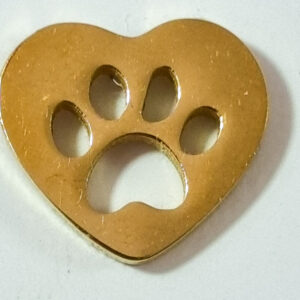 Gold heart-shaped "Earrings - Heart" with a paw print cutout in the center, displayed on a white surface.
