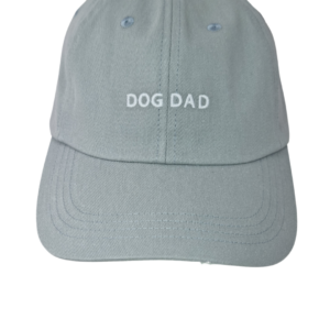 Light blue baseball cap featuring DOG DAD embroidered in white on the front.
