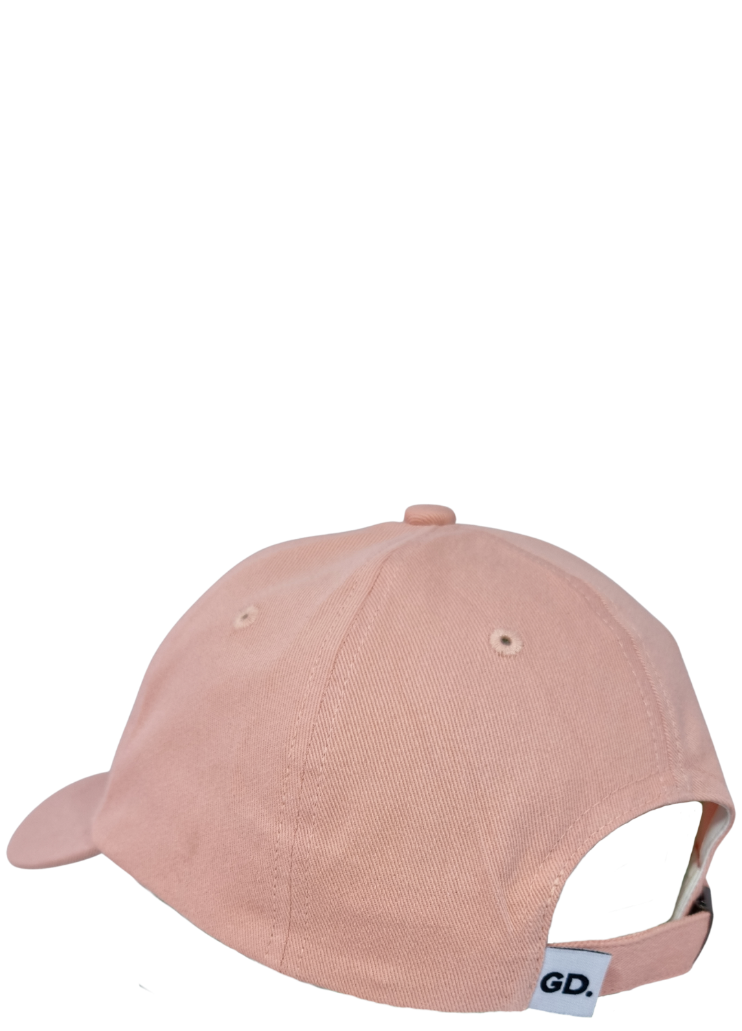 A light pink cap from the Caps collection shown from the back, featuring an adjustable strap and a small white tag with "GD" on it.