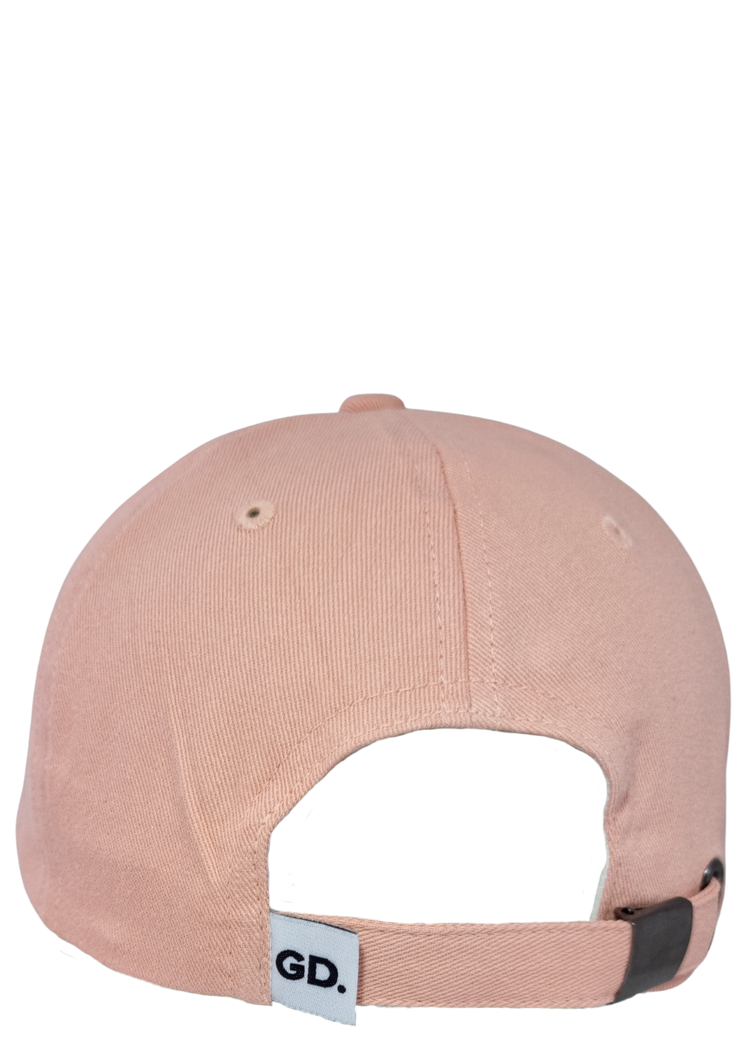 Back view of the Caps product in light pink, featuring an adjustable strap and a small white "GD" label.